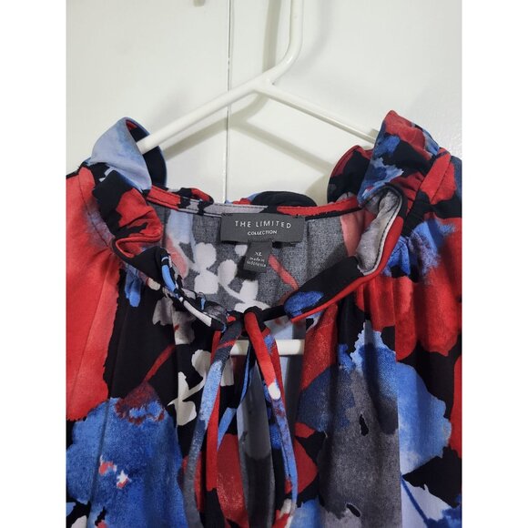 The Limited Women's SZ XL Red Blue Floral Ruffle Neck Sleeveless Blouse Top - Picture 5 of 8